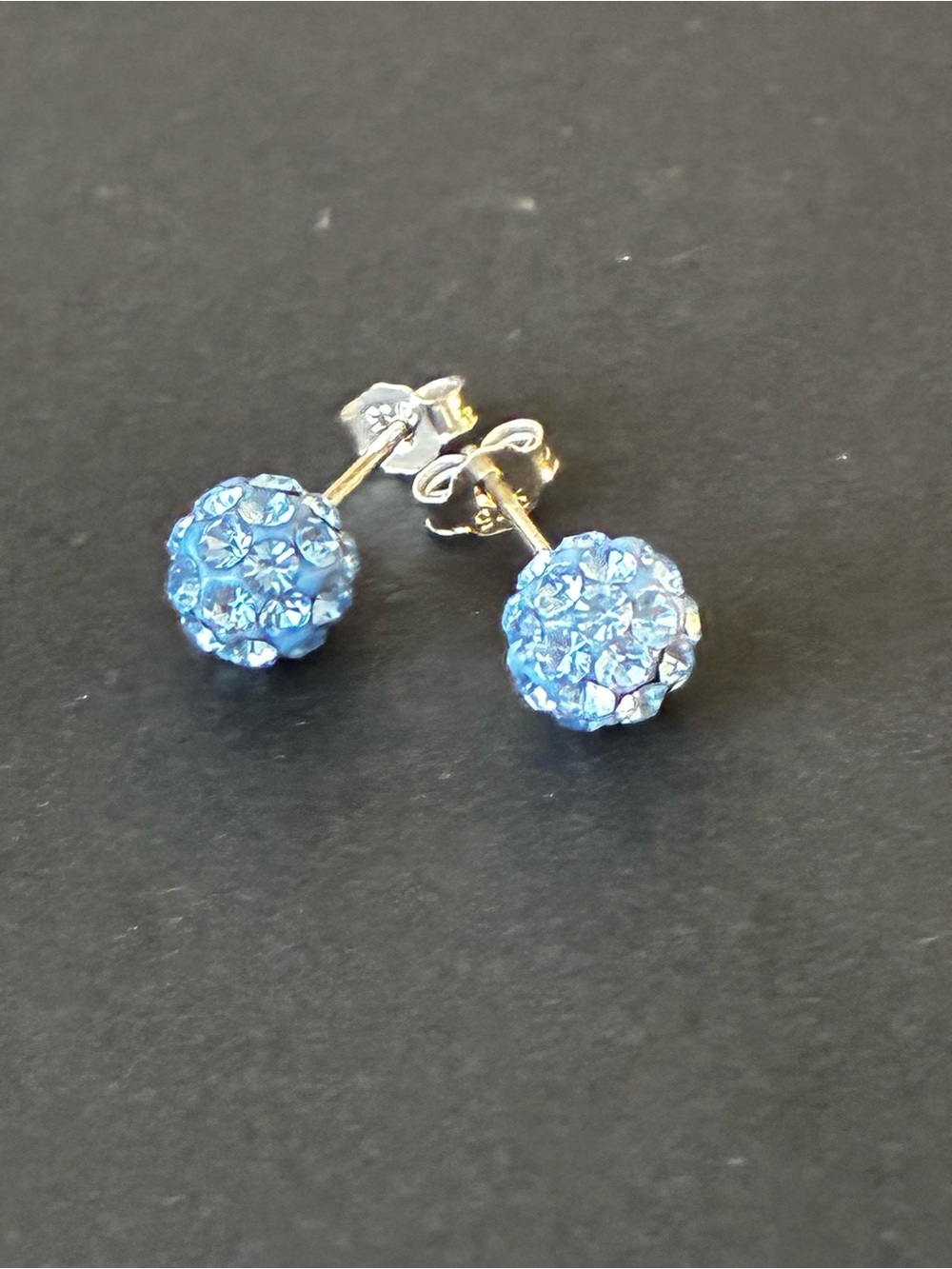 Light Blue Crystal Cluster Stud Earrings - Sterling Silver 925